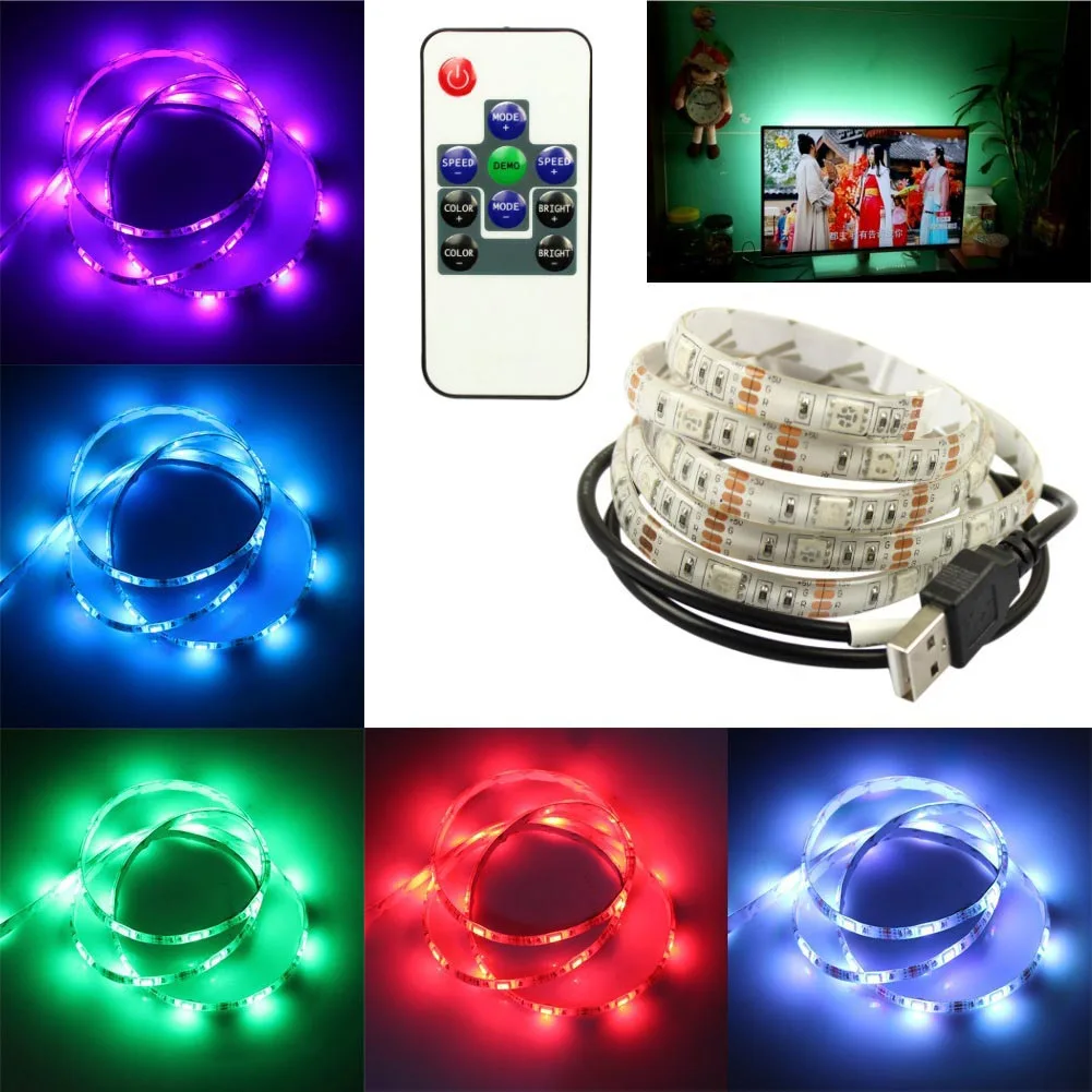 

LED TV Backlight Kit USB 2M SMD5050 RGB Color Changing Strip Lights with 24 Keys Remote Control ALI88