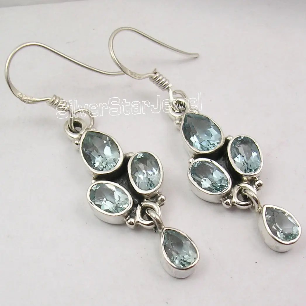 

Chanti International Solid Silver Genuine RED GARNET 4 Cut Stones Ancient Style Earrings 4 CM New