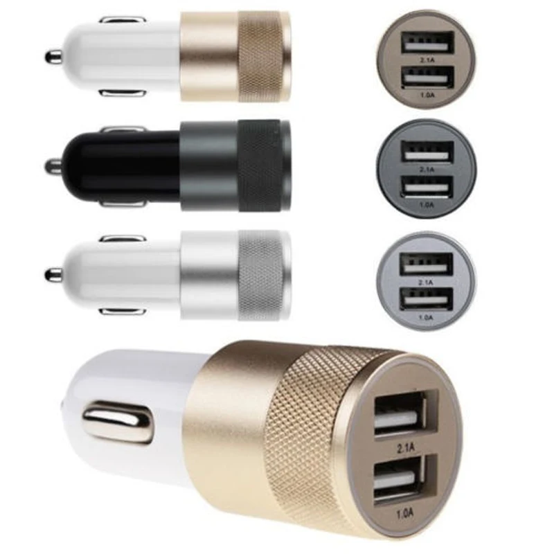 

10pcs/lot Dual USB Car Charger 2.1A 1.0A Aluminum 2 USB Ports Universal USB Car-Charger