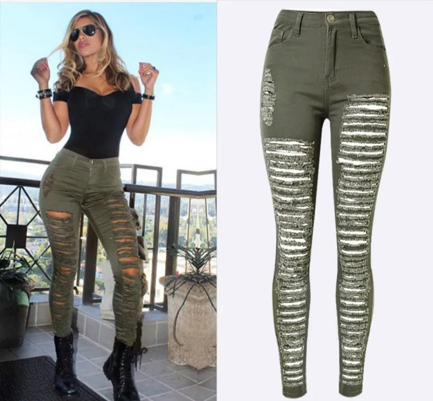 olive green ripped jeans