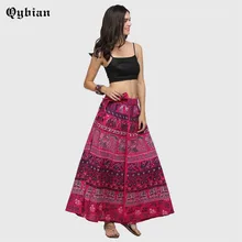 Qybian длинная юбка, юбка в диком стиле, красная юбка с принтом павлина, юбка со шнуровкой и низкой талией
