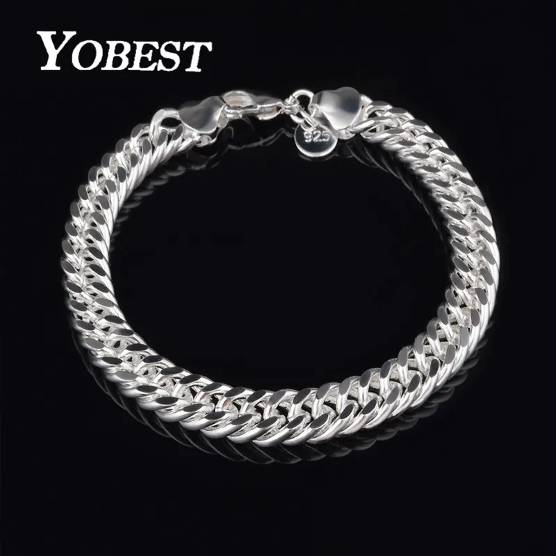 

YOBEST 2018 New Silver Color Mens Bracelets & Bangles 10MM Wrist Band Hand Chain Jewelry Gift pulseira