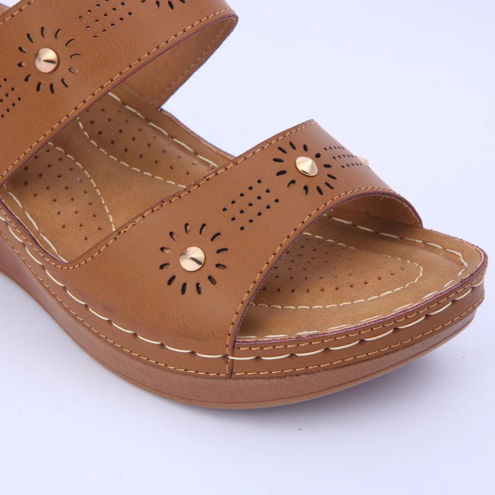 HEYIYI Women Sandals Wedge Casual Shoes Hool&loop Hollow Lightweight Platform Summer Sewing Comfortable Soft Insole Rome Shoes Women's Shoes