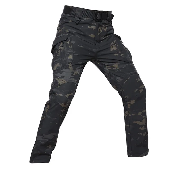 QIQICHEN IX9 стильные мягкие зимние тактические камуфляжные штаны, мужские Водонепроницаемые Военные флисовые брюки-карго, теплые армейские брюки - Цвет: Black camo