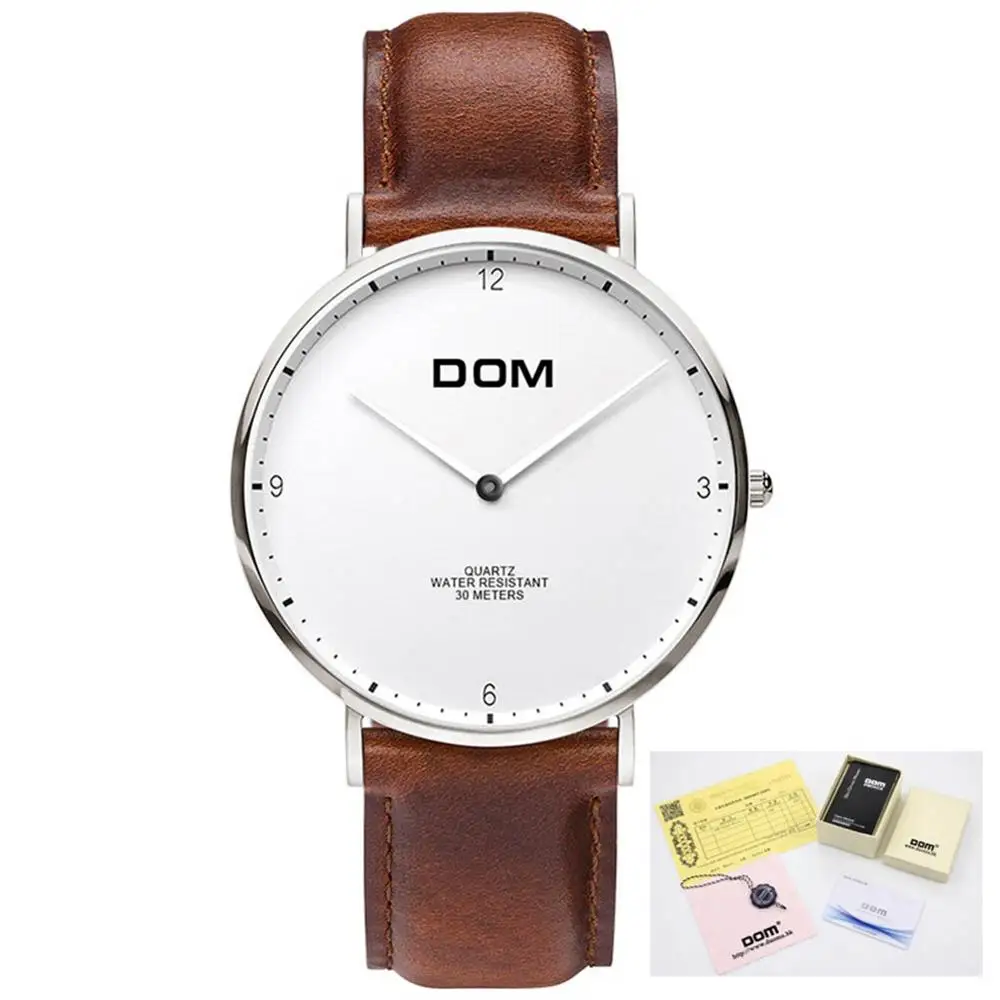 DOM Lovers часы Топ бренд класса люкс кварцевые часы для женщин повседневные кварцевые часы пара кожаный сетчатый ремешок ультра тонкие часы мужские Relog - Цвет: White Men 40mm