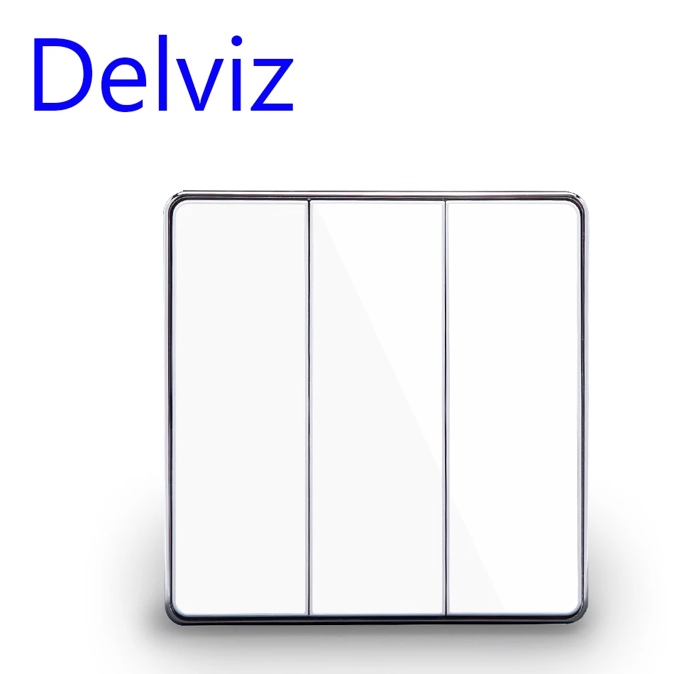 Delviz EU standard Luxury Crystal Glass Panel, Big key switch 16A,Three Gangs,3 Way Push Button Home Wall Switch UK power switch