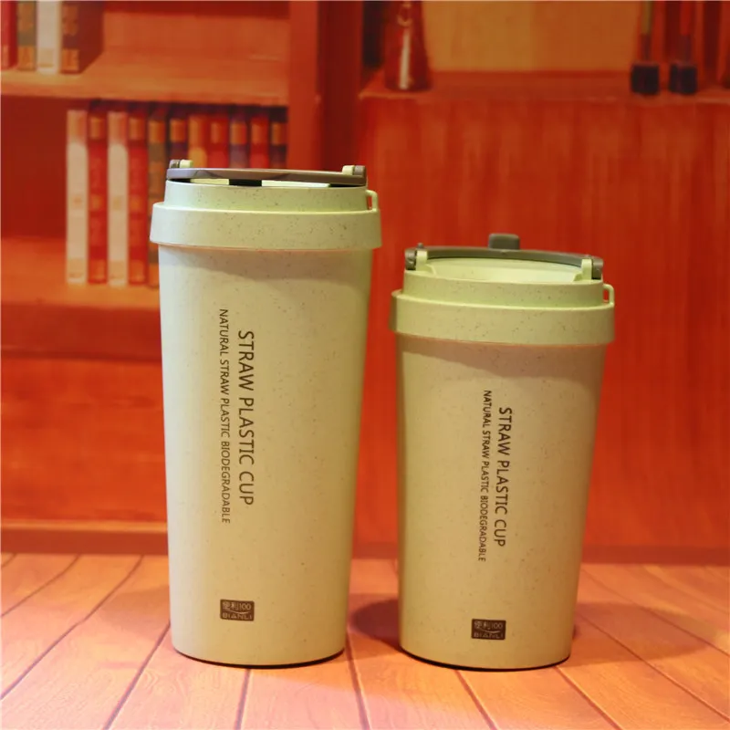 

500ML Portable Healthy Environmental friendly BPA Free double walled Straw wheat plastic coffee mug Wheat milk Juice coffee mugs