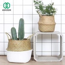 WHISM Handmade Straw Flowerpot Seagrass Wicker Planter Hanging Flower Pot Woven Folding Storage Basket Rattan Vase Home Decor WHISM Handmade Straw Flowerpot Seagrass Wicker Planter Hanging Flower Pot Woven Folding Storage Basket Rattan Vase Home Decor
