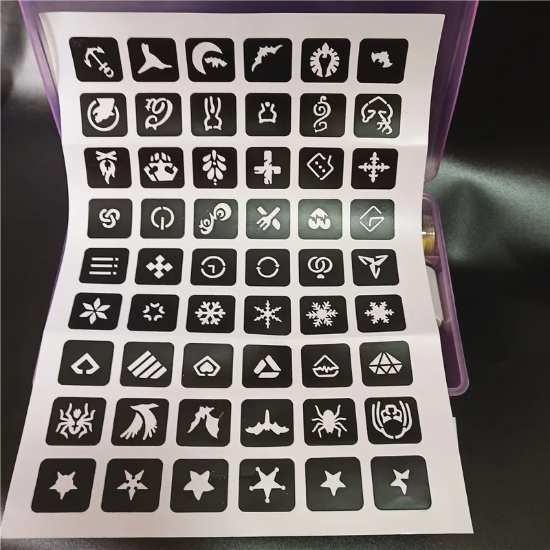 24 Colors Glitter Temporary Tattoo Waterproof Template Stencil 2 Brushes 4 Glues Painting Kit for Kids Face Body Diy Nail ART