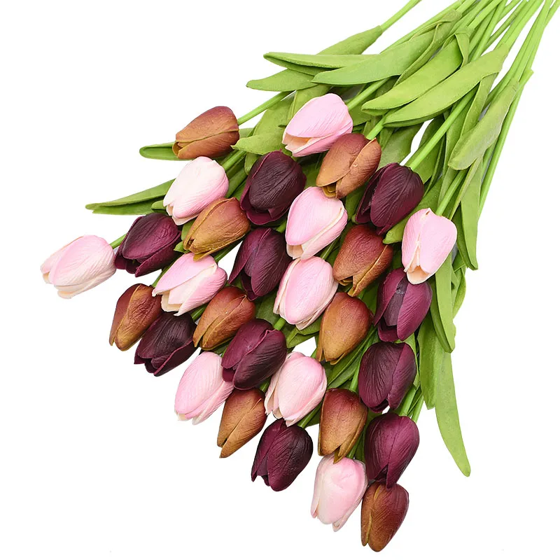 10 шт./лот ПУ-тюльпаны Искусственные цветы настоящие на ощупь искусственные украшения мини тюльпаны для домашнего украшение в виде свадебного букета цветы - Цвет: B29