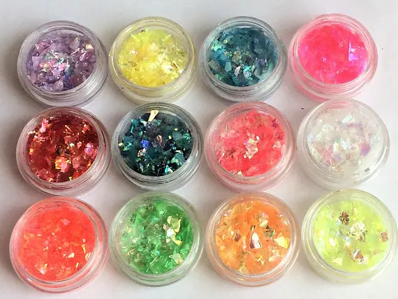  12 Boxes / Iridescent Candy nail art Unicorn Crushed maylar mermaids flakes Broken Glass Mirror fla