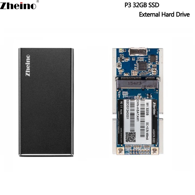 Zheino мини Портативный SSD USB3.0 32 ГБ 64 128 256 внешний жесткий диск Алюминий mSATA чехол