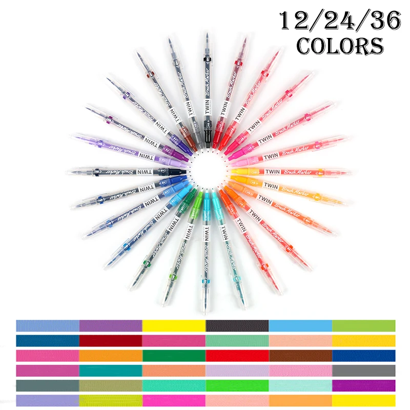 

12/24/36Color Set Art Brush Pen Calligraphy Pen FineLiner Water Color Marker Pens For anime Drawing Painting School Art Supplies