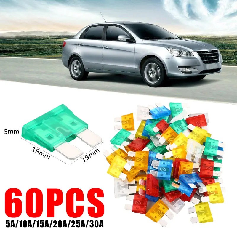 

60pcs 5A/10A/15A/20A/25A/30A Blade Fuse Fuses Kit Car Overload Protection Motor Vehicle Universal Safety Fuse SUV