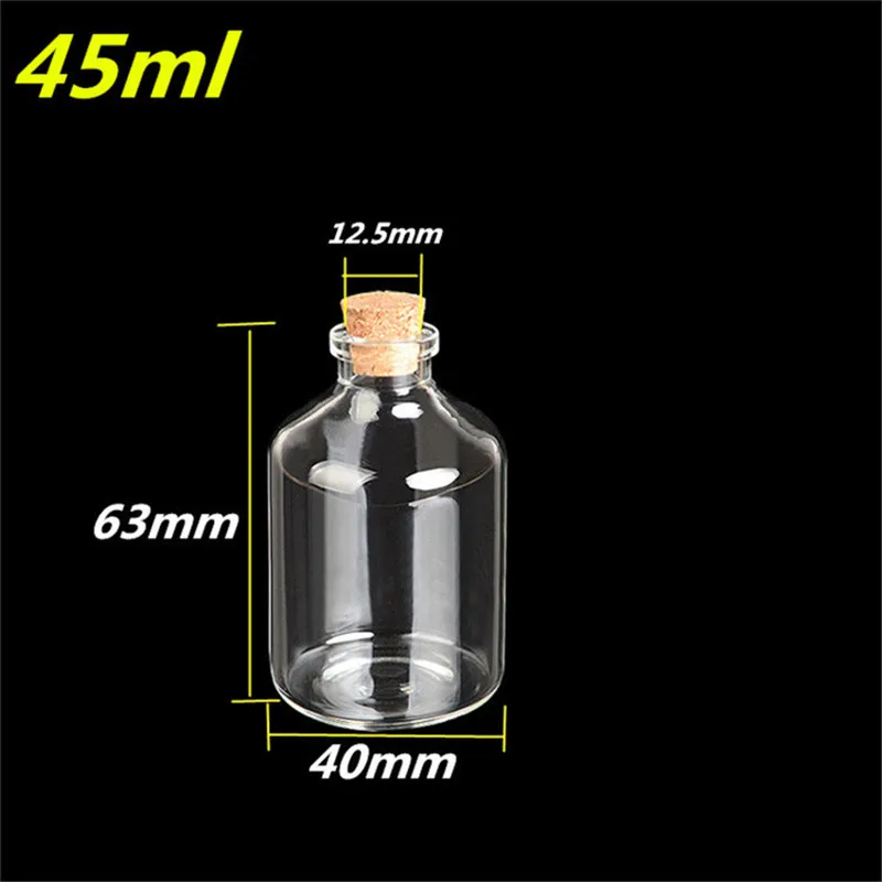 

40x63x12.5 mm 45 ml Clear Transparent Glass Jars Containers Wishing Stars Bottles With Corks Empty Glass Vials 24 pcs