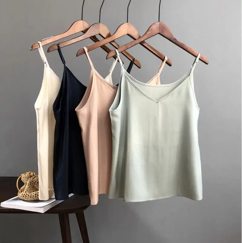 

Summer cotton and linen V-neck Solid color camis women