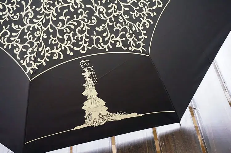 Корейский милый автоматический тройной складной зонт для принцессы, Женский Зонт от дождя и солнца с черным покрытием, Женский ультралегкий зонтик