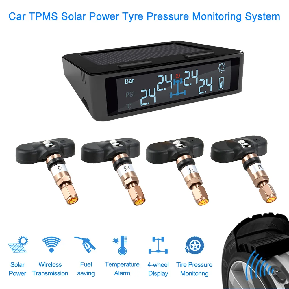 Автомобильная TPMS система контроля давления в шинах Солнечная энергия зарядка