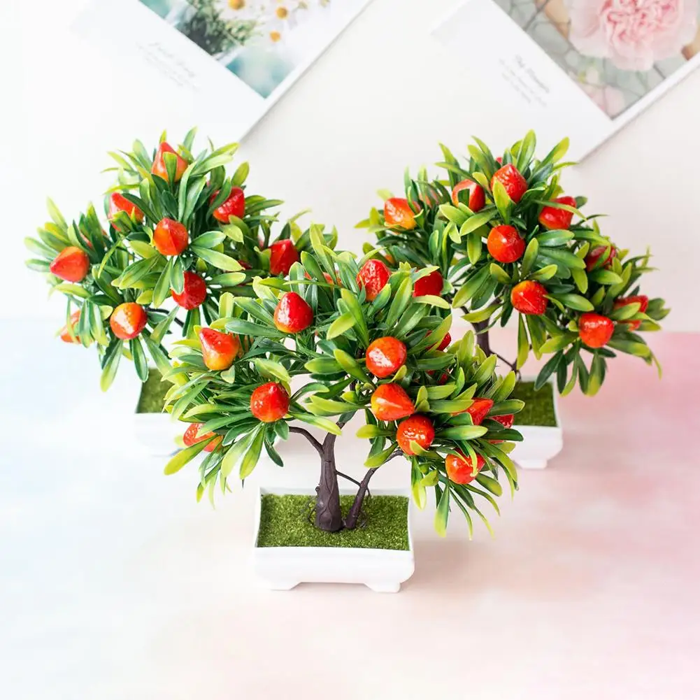

Artificial Plants with Pot Small Tree Pot Plants Strawberry Artificial Bonsai Tree for Decoration Potted Bonsai Home Decor
