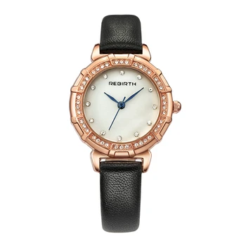 

REBIRTH Luxury Brand Watches Women Diamond Quartz-Watch Fashion Casual Ladies Wristwatch Girls Dress PU Strap Wrist Watch