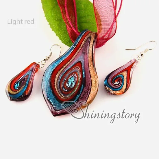 

leaf handmade Italian lampwork murano glass necklaces pendants and earrings jewelry sets cheap ladies jewellery