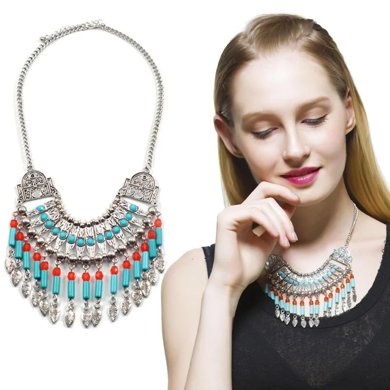 2015 New fashion tassle bohemia multi layer necklace gold maxi chain