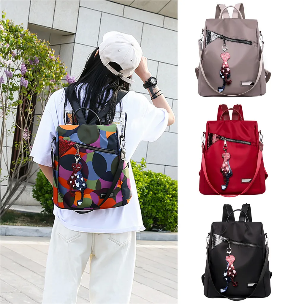 

Fashion Backpack For Women Large Capacity Simple Stylish Waterproof Nylon Student Bag Zipper Pendant Satchels Square Backpacks