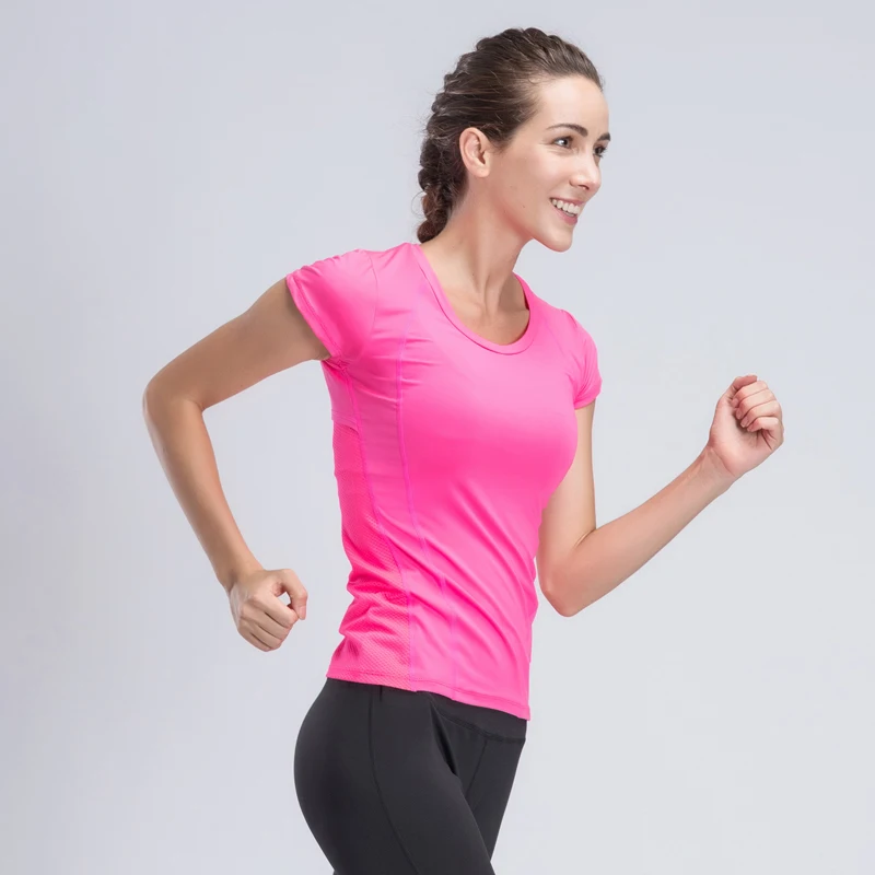 Женская футболка для спортзала, быстросохнущая, для бега, велоспорта, йоги, Женские Дышащие футболки с коротким рукавом, спортивные женские топы для фитнеса