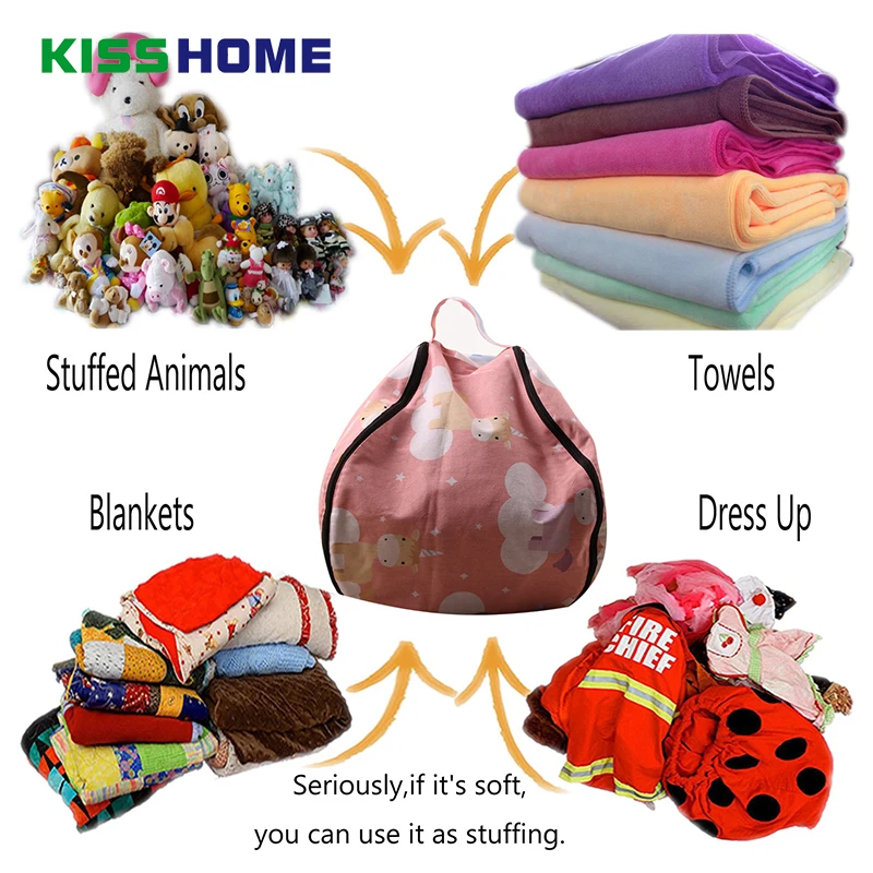 

Creative Modern Storage Stuffed Animal Canvas Storage Bean Bag Chair Portable Kids Large Capicity Clothes Toy Storage Bags