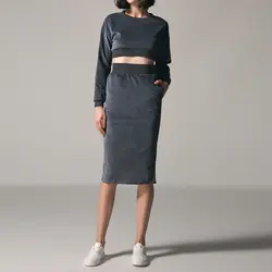 Для женщин наборы с длинным рукавом комплект из 2 частей вельвет укороченный топ 2019 осень юбка-карандаш костюм дамы Повседневное Высокая
