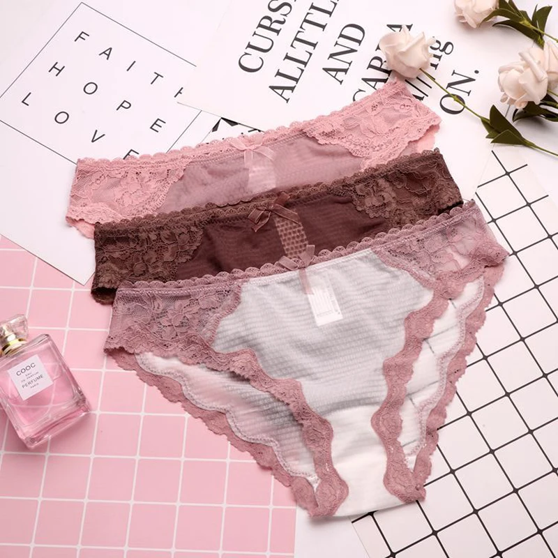 

SP&CITY European Style Elegance Lace Transparent Underwear Women Hollow Out Satin Panties Sexy Crotch Cotton Briefs Lingerie