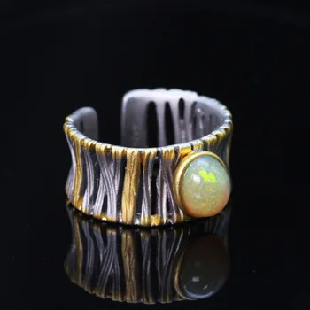 

SHIQING Real nature opal ring, colorful wood pile ring, promise ring , silver mens ring