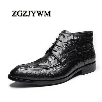 

ZGZJYWM New British Style Crocodile Pattern Genuine Leather Lace-up Martin Man's Vantage Motorcycle High-top Derss Wedding Boot