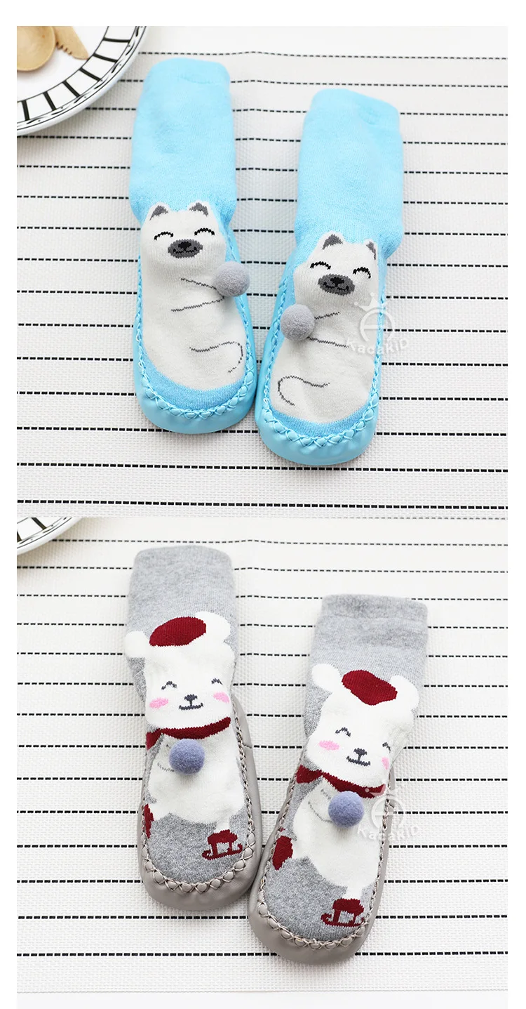 KACAKID/зимние носки-тапочки унисекс для малышей Детские носки-тапочки унисекс с милым рисунком теплые носки для маленьких мальчиков и девочек Ka1264