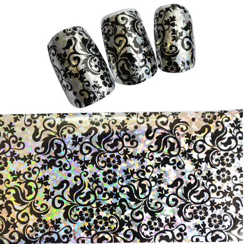 

100cmx4cm NEW Nail Art Hot Fashion Glitter Laser  Full Flower Sticker Wraps of Polish Transfer Foils Decorations SASTZXK14