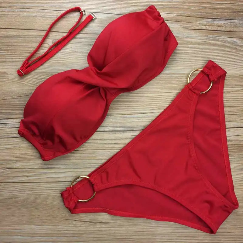 Brazilian Biquinis Women Sexy Push Up Bathing Suits Ring Design Beach Swim Wear Bandeau Strapless Bikini Set Maillot De Bain de Brazilian Biquinis Women Sexy Push Up Bathing Suits Ring Design Beach Swim Wear Bandeau Strapless Bikini Set Maillot De Bain de