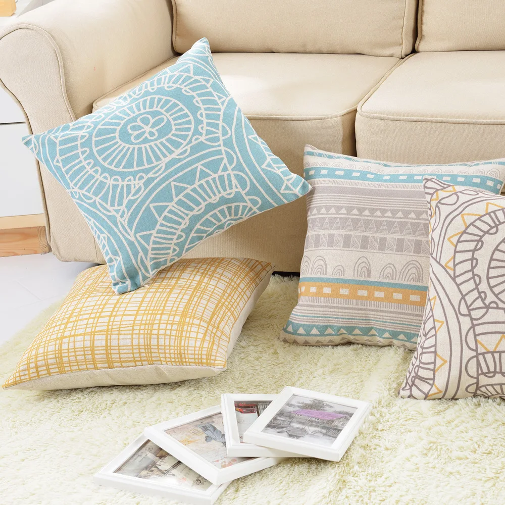 وسادة رمية‏ مزخرفة غطاء حالة القطن الكتان الذهب هندسية زهرة كرسي مكتب غطاء الوسادة ل أريكة المنزل housse دي coussin