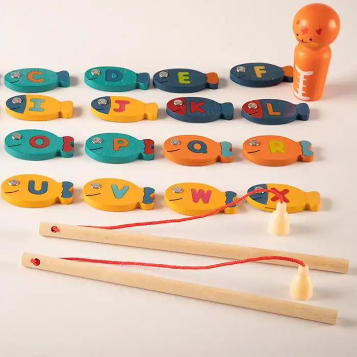 Игра рыбалка Магнитные деревянные рыбалка игрушка для малышей малыши письмо обучения Раннее образование M09