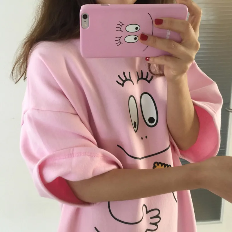 Summer Elegant New Fashion Design Novel Cartoon Print Pink Sleep shirts Sweet Cute Loose Casual Short-sleeved Nightdress