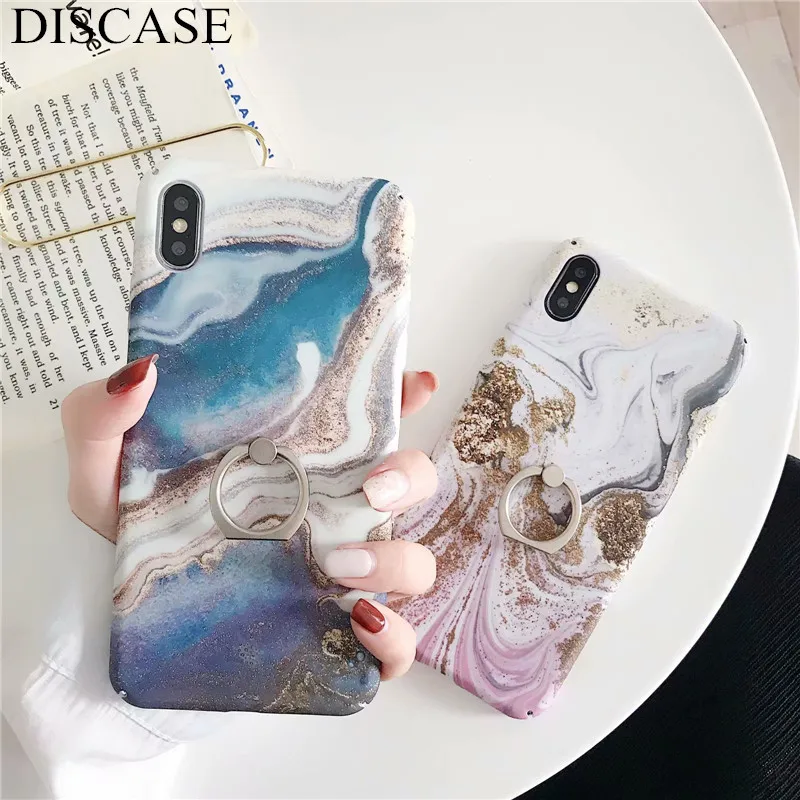 

DISCASE Fashion Vintage Marble Phone Case For iphone 8 7plus XS MAX XR X 6 6s plus PC Hard Shell All-inclusive Ring Bracket Capa