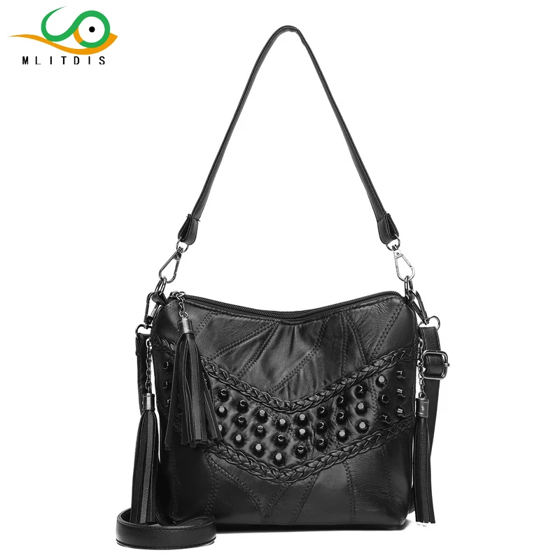 MLITDIS Rivet Vintage PU Leather Female Handbag Fashion Tassel