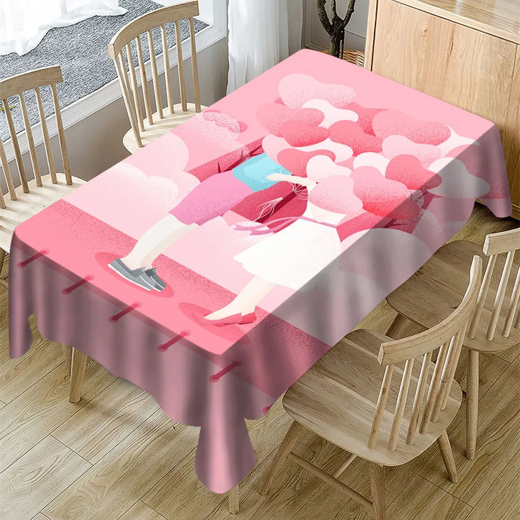Valentine's Tablecloth Print Rectangle Table Cover Holiday Party Home