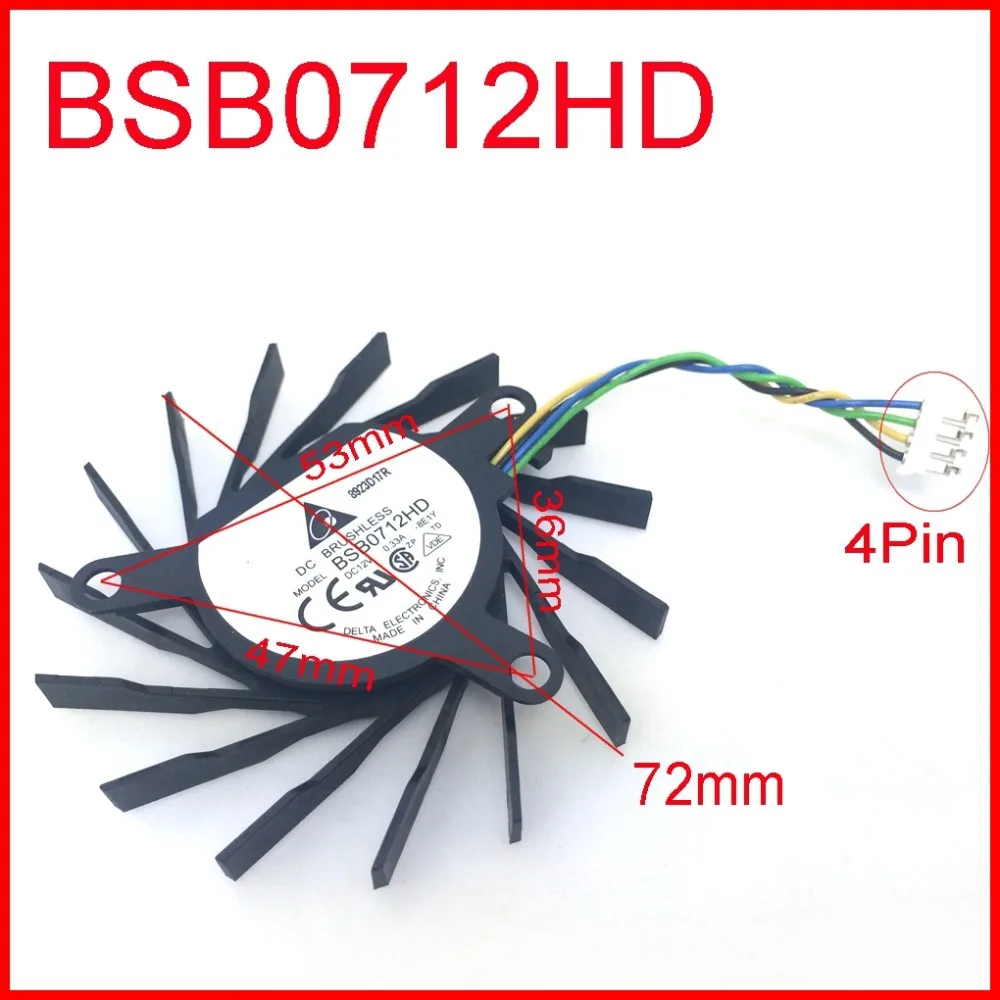 BSB0712HD 12В 0.33A 72 мм 36 * 47 53 4Pin для NVIDIA 9600GT 9800GT EVGA 7010 Вентилятор охлаждения
