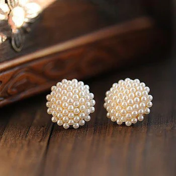 

Women's Korean Style Fashion Cut Round Small Grain Simulated Pearl Stud Earrings For Women New Hot Sale Jewelry Wholesale