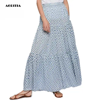 

2019 Woman Summer Skirt Wholesale Print Skirts With Long Pleated Skirt Saias
