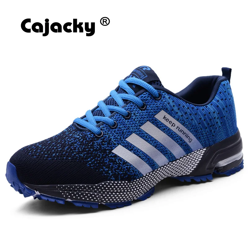 Tanie Cajacky buty do biegania męskie trampki Plus rozmiar 47 46 letnie oddychające siatki męskie buty sportowe odkryte buty sportowe lekkie