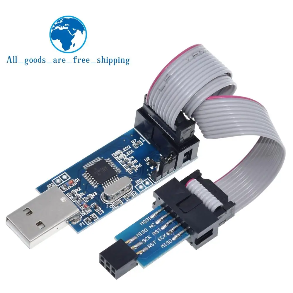 1 комплект USBASP USBISP AVR программист USB ATMEGA8 ATMEGA128 ATtiny/CAN/PWM 10Pin провод модуль DIY+ 10Pin до 6 Pin адаптер плата