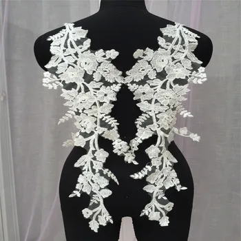 

1 Pair Embroidery Ivory Flower Mesh Lace Applique For Bridal Mermaid Dress, Costumes, Wedding Accessories 60cm*17cm