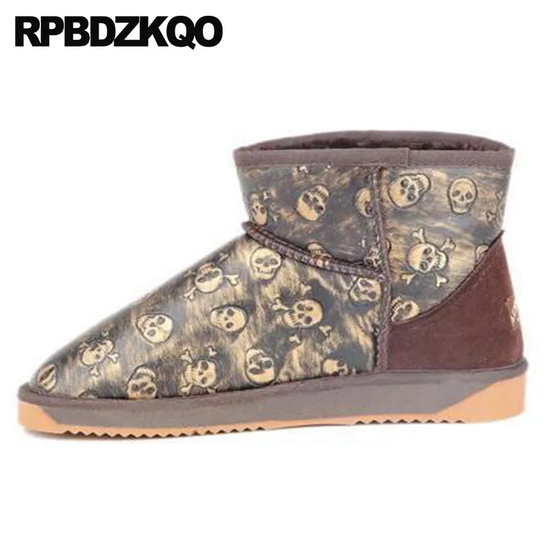 Des Chaud Cheville Neige Glissement vert Crâne Designer ski D'hiver Fourrure Australien Embelli Court Sur Or Plat Chaussures Chaussons Hommes Bottes Casual Yyb7f6gv