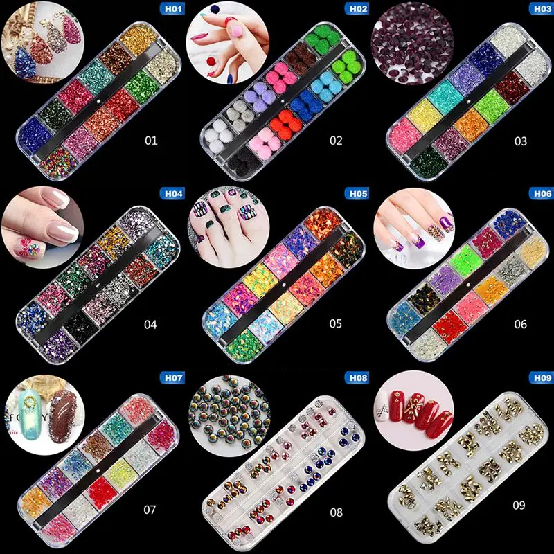 

1 Box AB Jelly Rhinestones 3d Colorful Nail Sequins Crushed Stones Fur Ball For DIY Accessories Glitter Nail Art Decorations